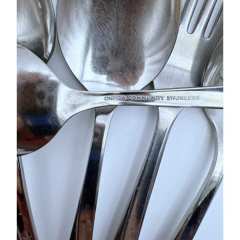 5 Oneida Community TWIN STAR‎ Flatware Pieces 4 Table Soup Spoons 1 Fork Vtg 60s